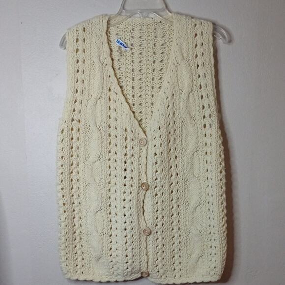 Women's Cream Knit Sweater Vest wooden buttons Size L - Picture 1 of 6